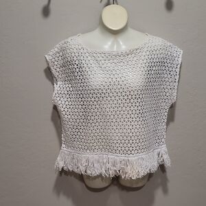 Banana Republic White Cropped See-Through Boxy Top
